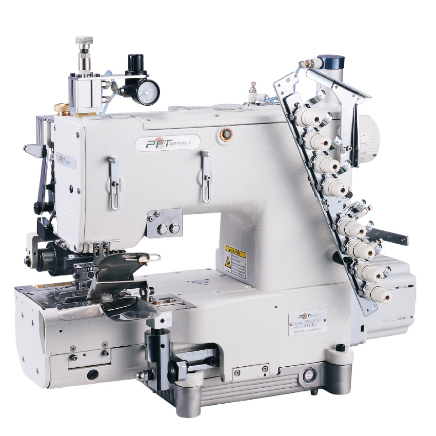Waistband machine with manuak type skip stitch and auto curve